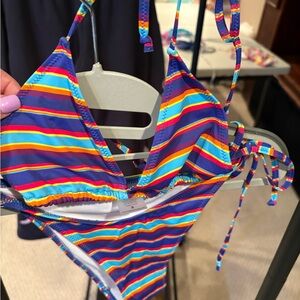 Bright - Striped Multicolor Triangle Bikini Set Nee W- New w/out tags